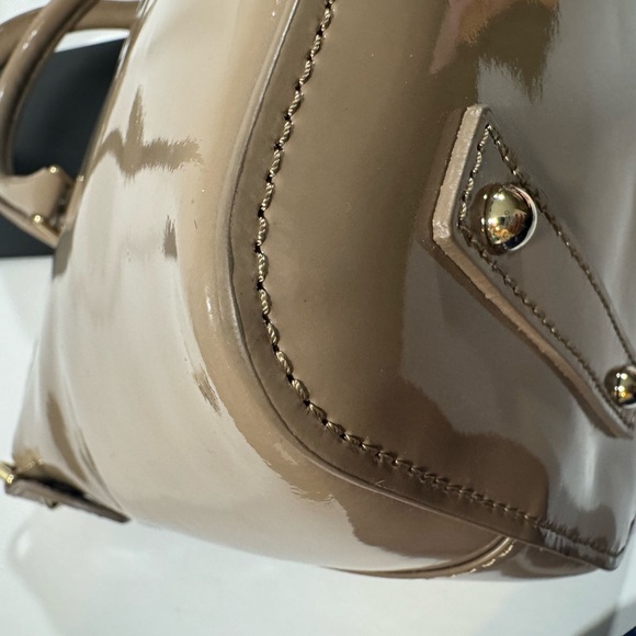 Dooney & Bourke Patent Leather Domed Satchel Bag-Tan-Classic Style Purse - Picture 5 of 10